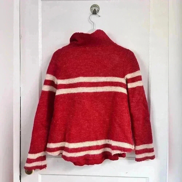 Free People Red White Double Breasted Nautical Wool Cardigan Sweater - Picture 2 of 3